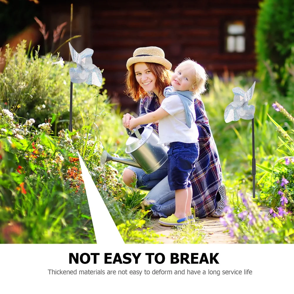 

2PCS Bird Repellent Pinwheel Garden Wind Garden Windmill (Silver)