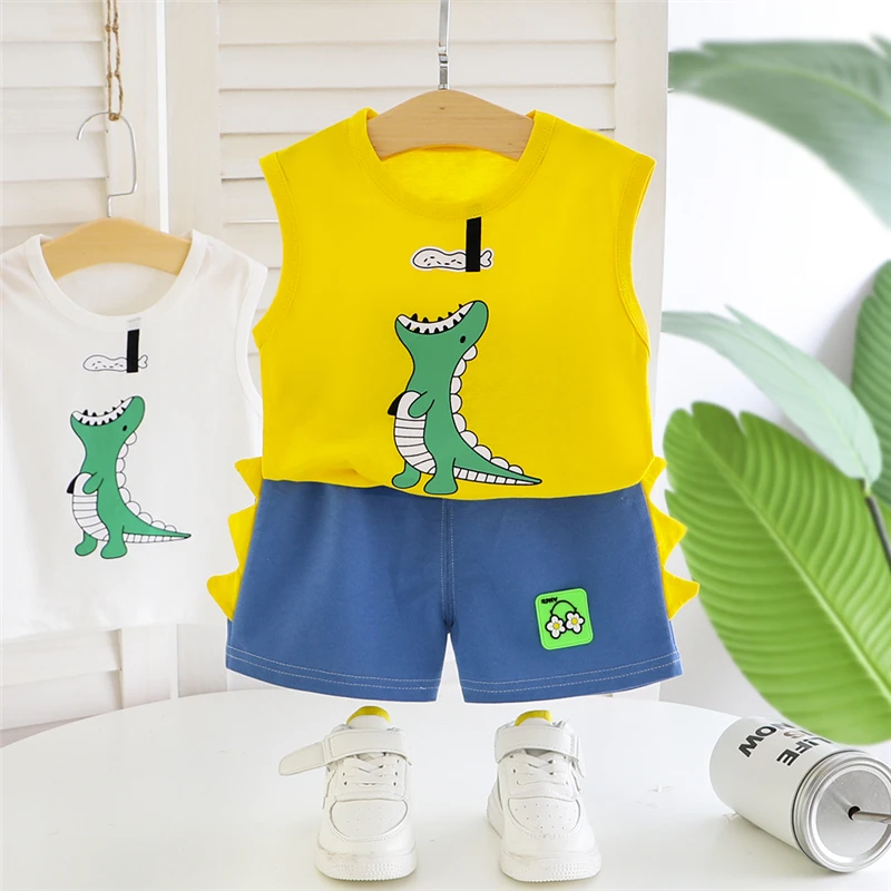 Новый летний костюм для маленьких девочек детский хлопковый жилет мальчиков