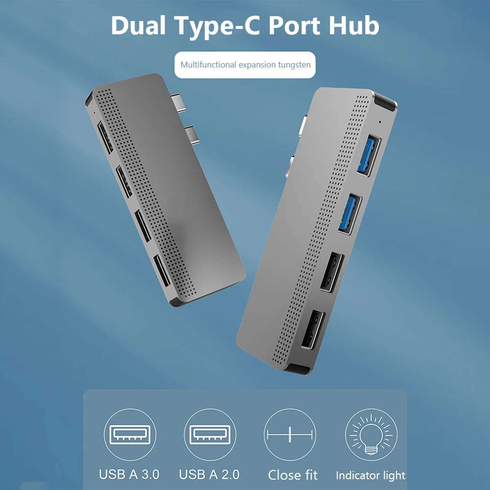 

Dual Type-C Hub Multi Dock Station Adapter USB Hub USB Expander Plug Play Computer Accessories for MacBook Air/MacBook Pro