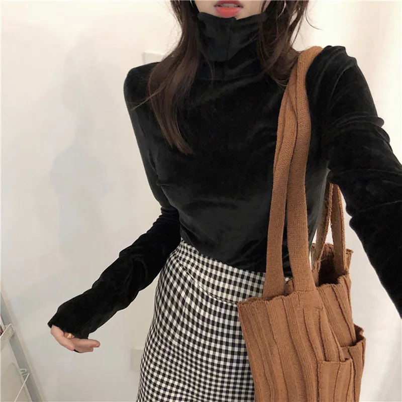 

Women Sweater Warm Velvet Pullovers Women Tops High Collar Bottoming Slim Winter Warm Turtleneck Long Sleeve Women Clothes