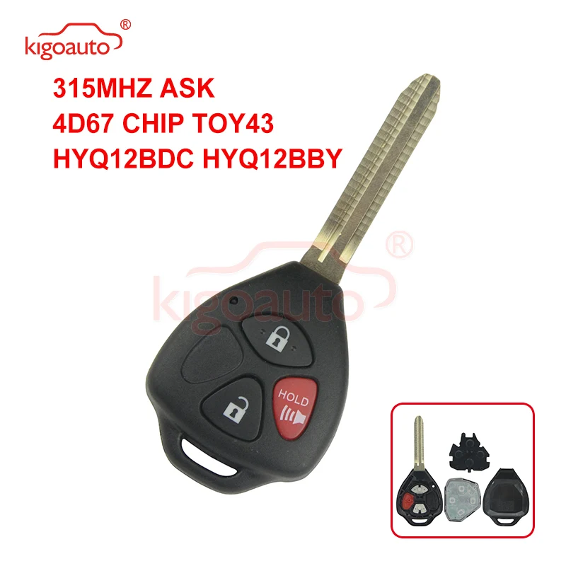 

Kigoauto HYQ12BDC HYQ12BBY Yaris Camry RAV4 дистанционный ключ 3 кнопки toy43 лезвие 315 МГц для Toyota 4D67