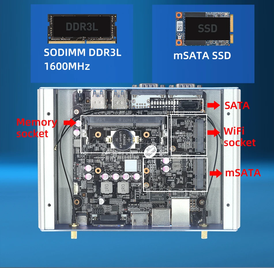 Мини-ПК XCY Intel Core i7-4500U 2x RS-232 последовательных порта два гигабитных Ethernet Wi-Fi