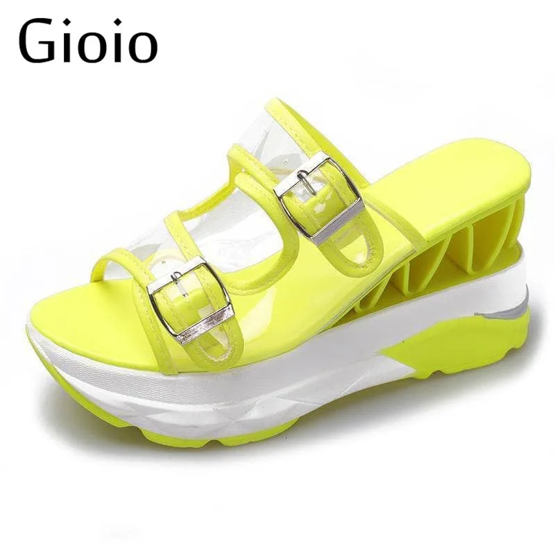 Multi Colors Slippers women's new summer wedges shoes for women heel transparent  fluorescent size Sandalias  Big Size 43