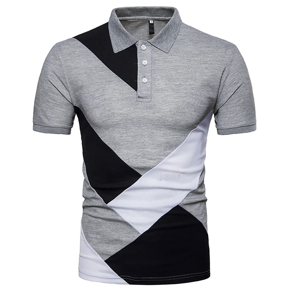 

Men's Top Sale Men Casual Contrast Color Polo Shirts Female Short Sleeve Summer T-Shirt Blouses Button Turn Down Collar Male Tee