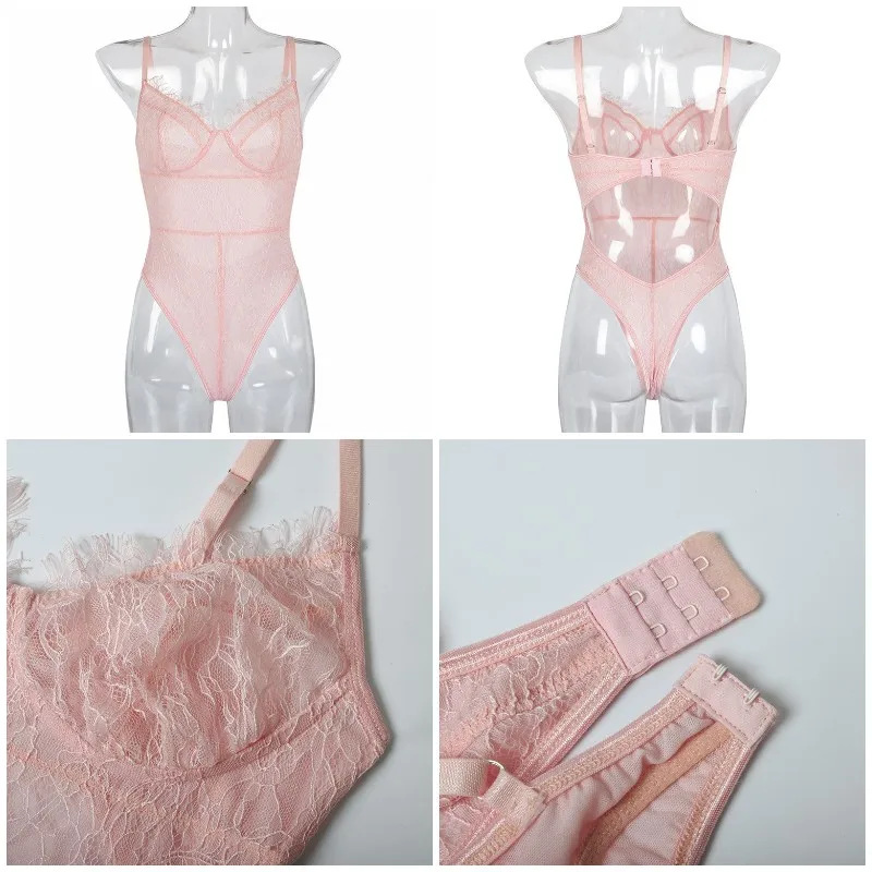 Nadafair розовый сетчатый кружевной комбинезон Женский клубный сексуальный