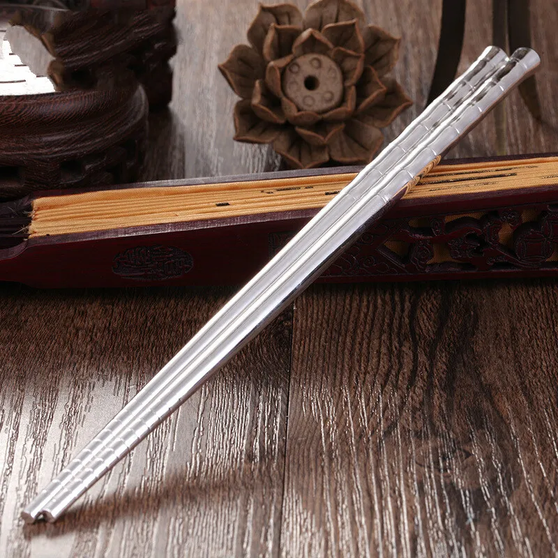 

S999 pure silver solid chopsticks, household practical sterling silver tableware, silverware, about 46 grams
