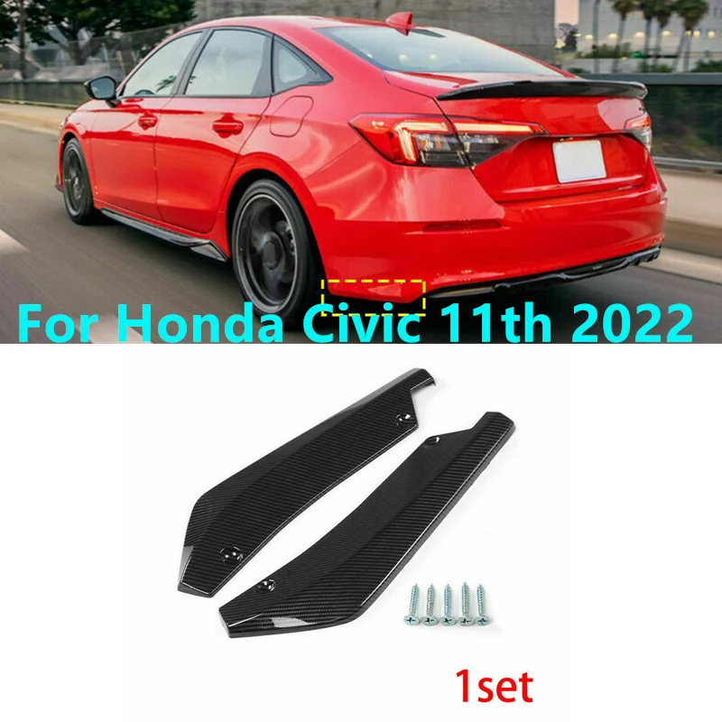 

For Honda Civic 11th 2022 Carbon Fiber Look Car Rear Bumper Lip Diffuser Splitter Canard Spoiler Protector Cover