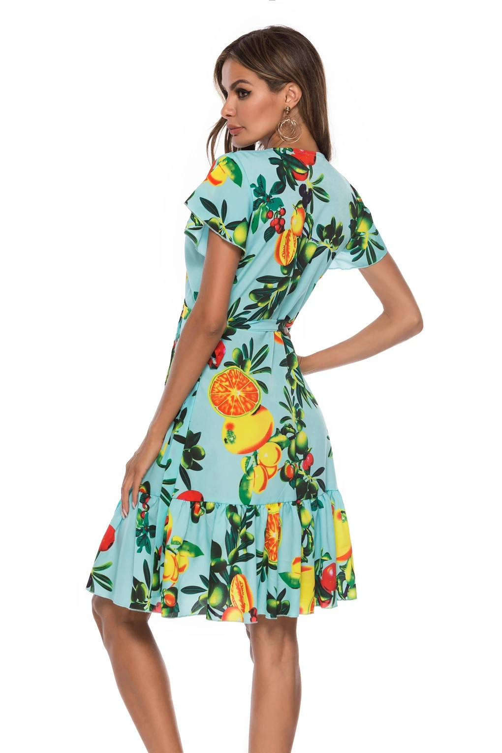 Женское пляжное платье с принтом глубоким V образным вырезом и коротким