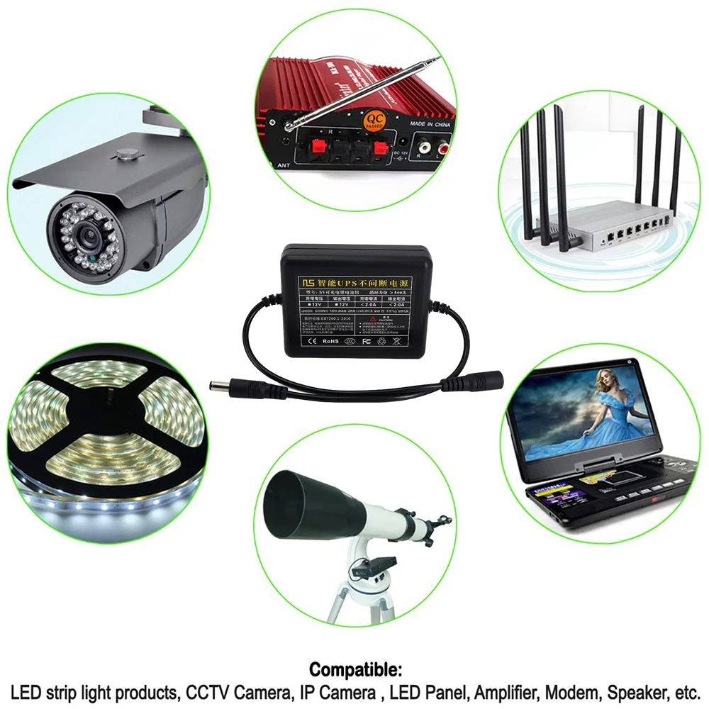 

5V 12V 2A 5000mAh UPS Uninterrupted Backup Power Supply Battery For CCTV camera Router LED Strip Speaker Standby Battery
