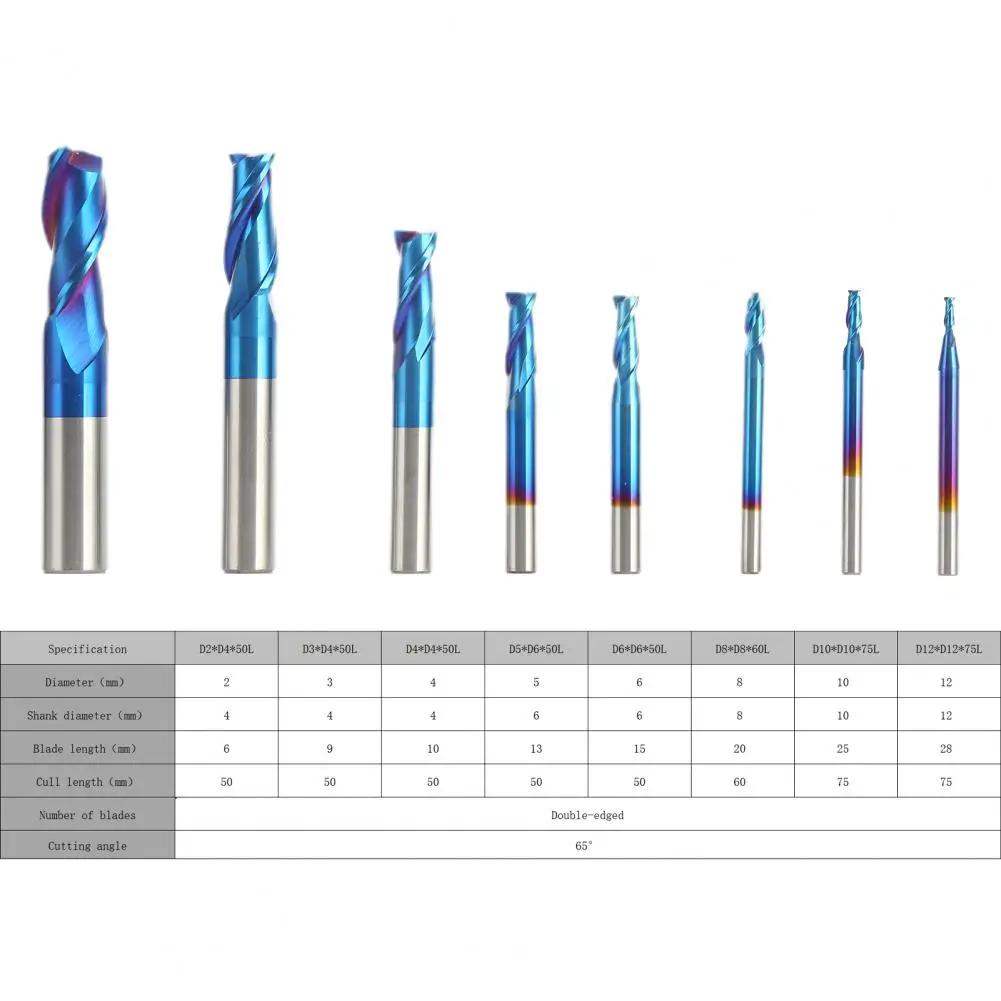 

8Pcs 2-12mm Milling Routers Double Edges Abrasion-resistant Tungsten Assorted CNC Milling Cutter Kit for Metal Processing