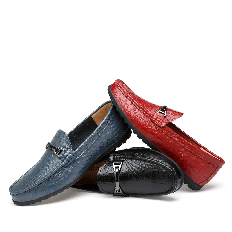 FIXSYS Summer Casual Shoes Mens Buckle Loafers Crocodile Pattern Flat Moccasins Breathable Man Boat Leather Driving | Обувь