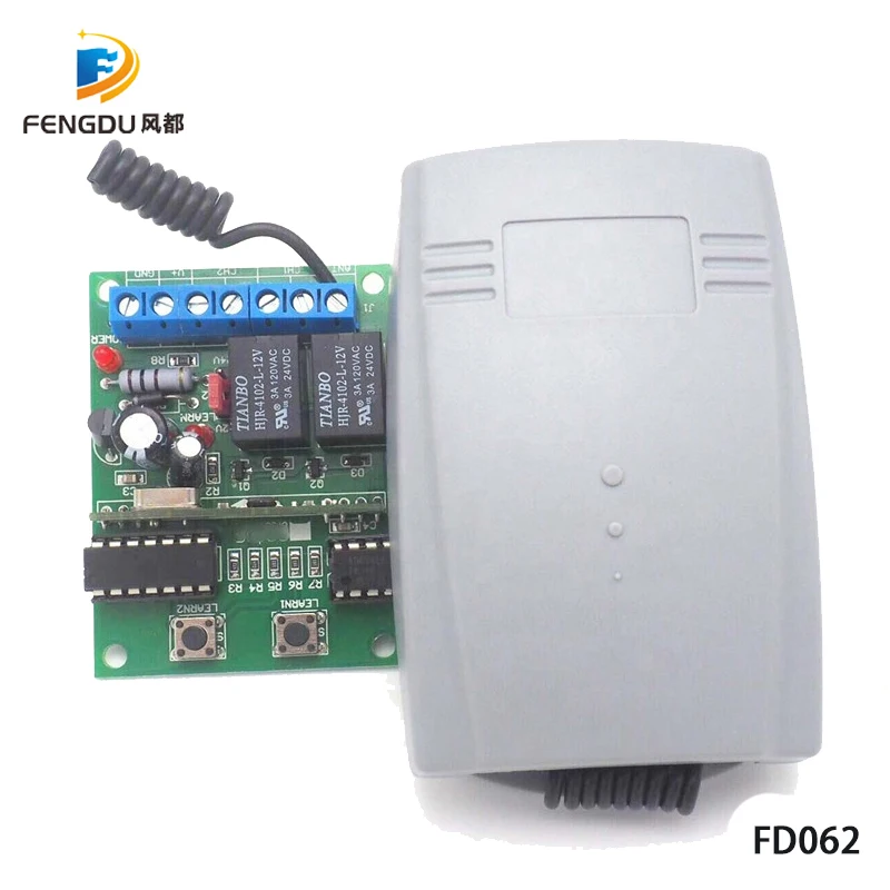 2 канальный 12V 24V DC Универсальный RF приемник непрерывно изменяющийся код передатчик команда гаражные ворота мотор приемник 433,92 МГц Беспроводной+ пульт дистанционного управления