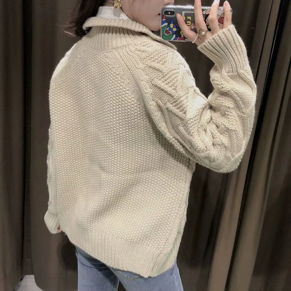 

2020 New Women Knitted Sweater Solid Button Pockets Long Sleeves Turn-Down Collar Sweater femme vetement ropa mujer