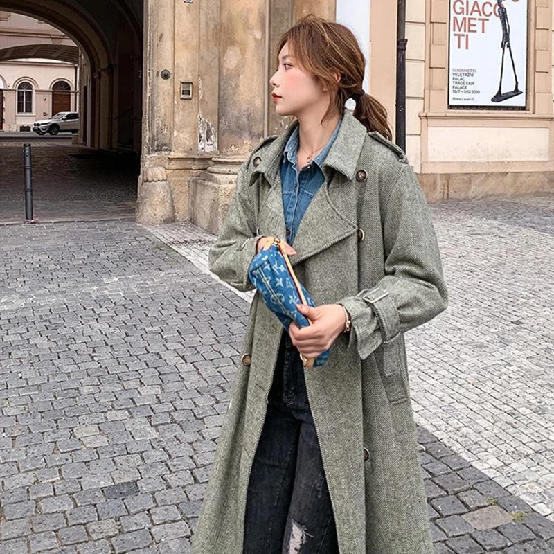 

2020New Windbreaker Coats Ladies Casual Pocket Long Trench Coat Warm Belt Outwear Temperament Overcoat Female Cost-effective