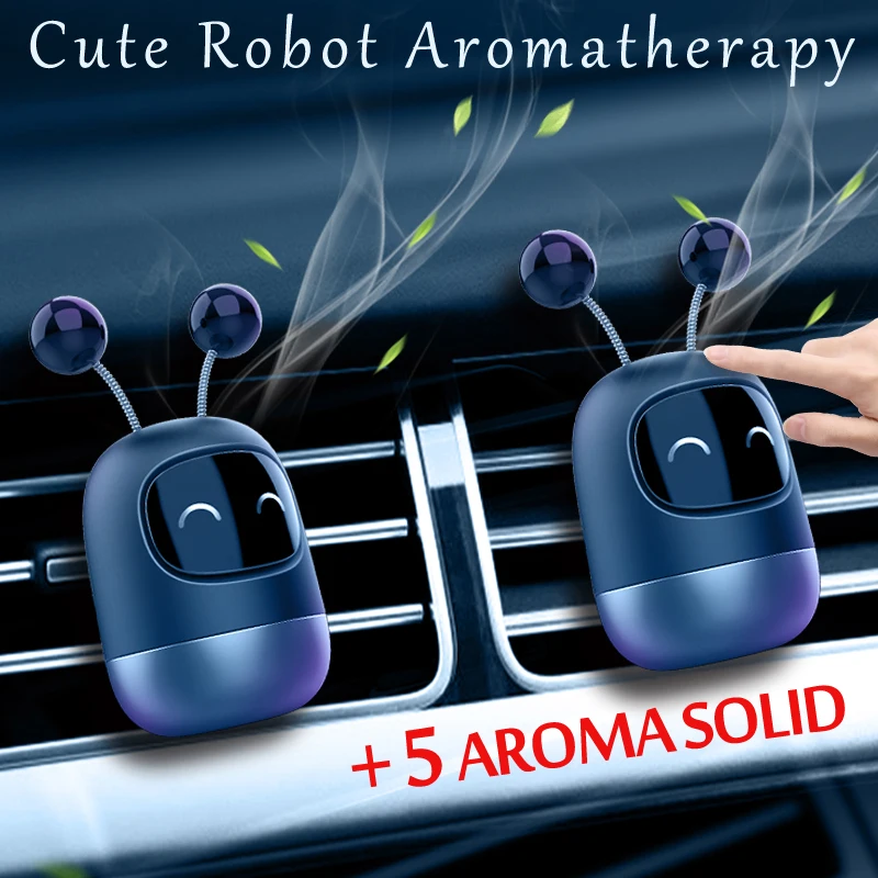 

Hot Car Air Freshener Cute Robot Aromatherapy Auto Air Outlet Perfume Long-lasting Fragrance Clip Diffuser + Solid Car Perfume
