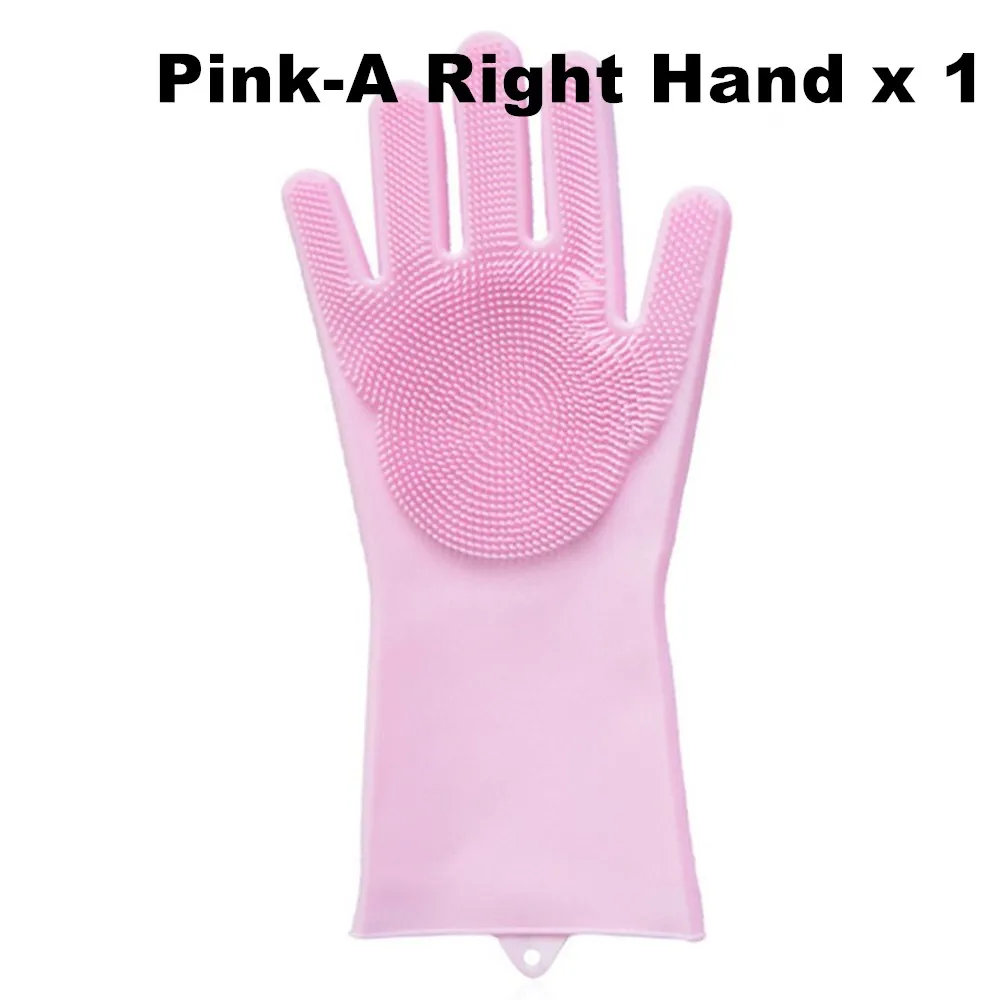 Pink A Right x 1 Силиконовые перчатки для мытья посуды волшебный, резиновый очистки перчатки многоразовые тип стирки перчатки для Кухня, Ванная комната, домашних животных, автомобиль(розовый - Цвет: Pink A Right x 1