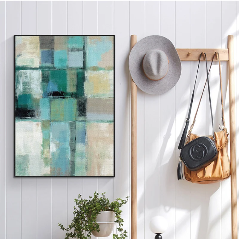 Современная Абстрактная масляная живопись зеленая золотая желтая и синяя фольга