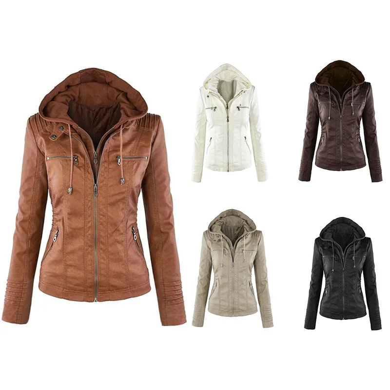 

2019 Europe And America WOMEN 'S Hot Selling Hooded Pu Jacket