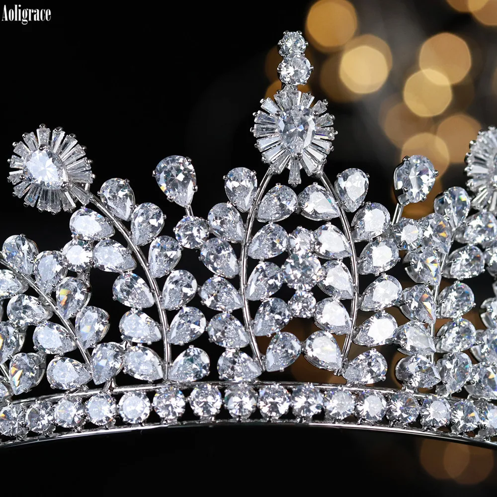 

Luxury Western Women Cubic Zirconia CZ Zircon Princess Queen Bridal Tiaras and Crowns Headpieces for Wedding Party Birthday