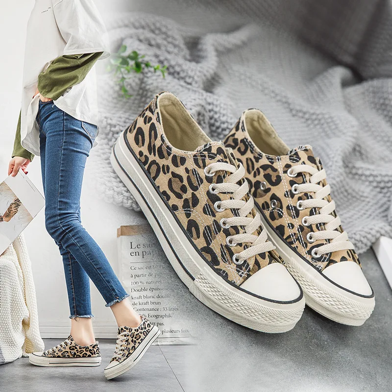 New Brand Women Shoes Flats Fashion Leopard Woman Lace-Up Canvas Tenis Feminino Breathable Casual Sneakers | Обувь