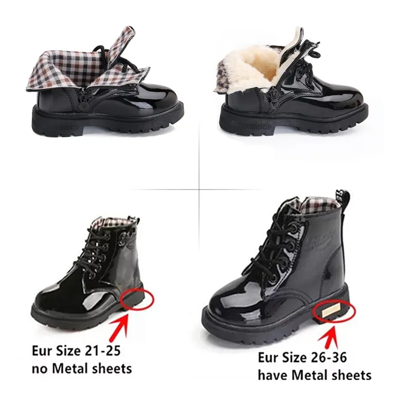

News Children Shoes Boots for Children Size 21-37 Martin Boots for Girl PU Leather Waterproof Winter Kids Snow Shoes Girls Boots