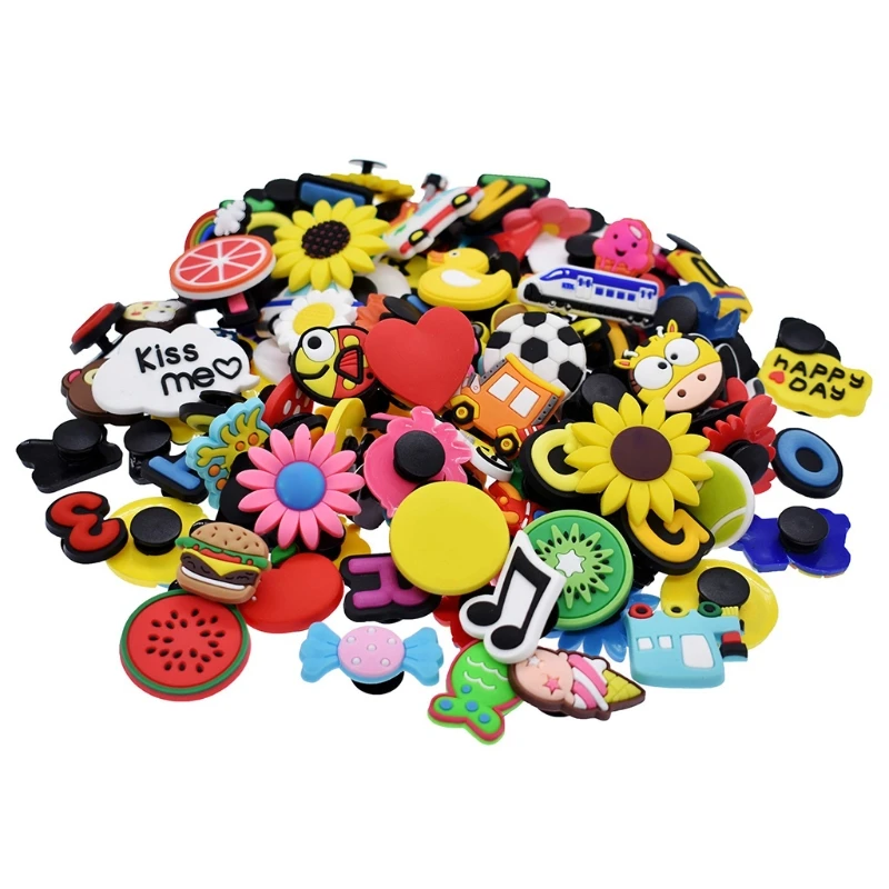 

100Pcs Random Different Wristband Decoration Kids Gifts Mixed Colour Shoe Charms wirh Cute Cartoon Image