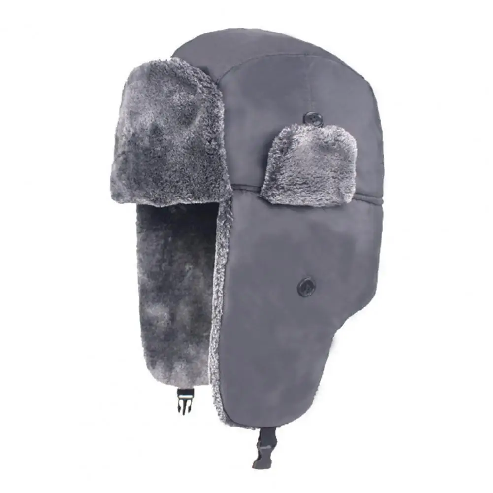 

Bomber Hats Winter Men Warm Russian Hat with Ear Flap Pu Leather Fur Trapper Cap Earflap