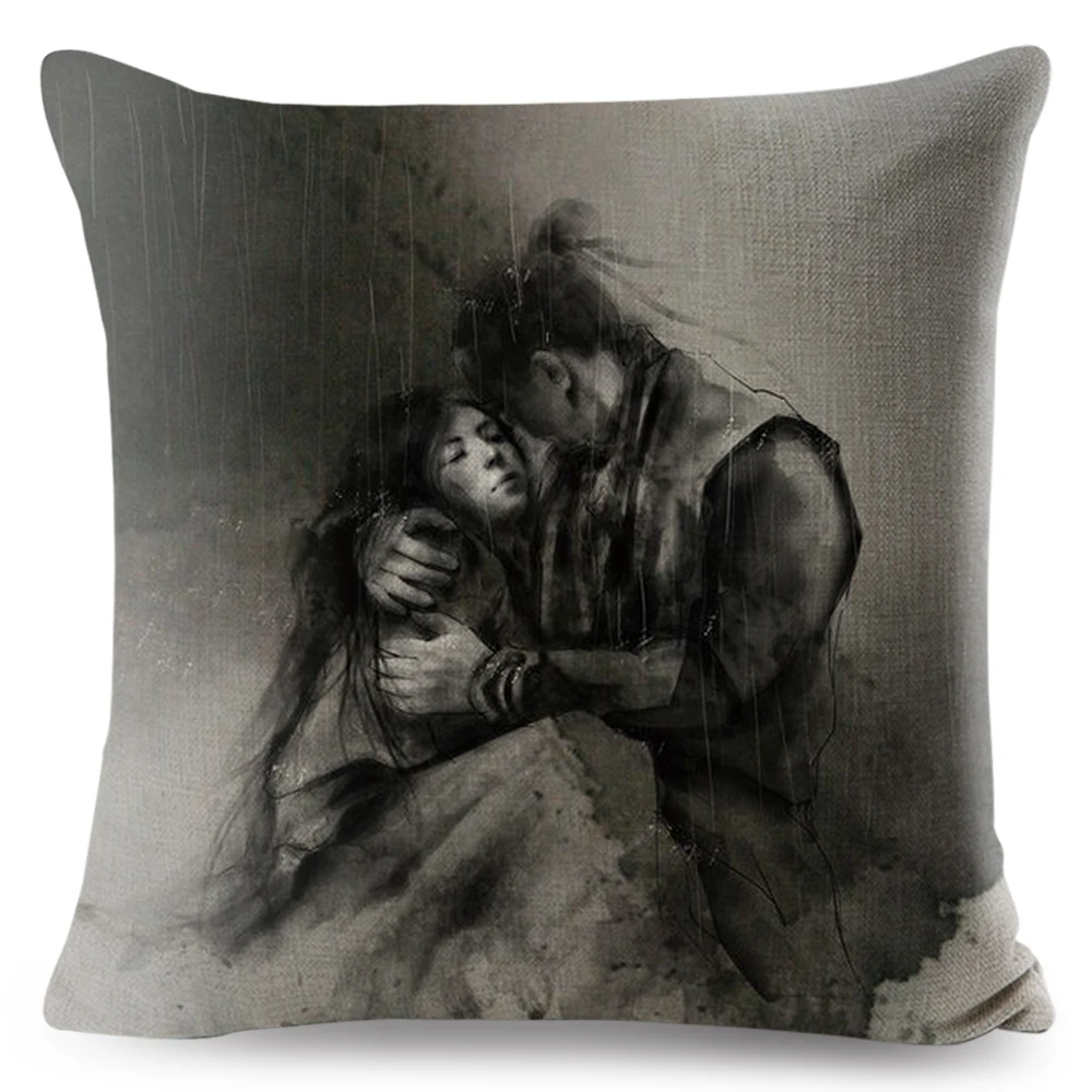 

Watercolor Chinese Kungfu Pillow Case Cartoon Ink 45*45 cm Decorative Printed Cushion Cover for Sofa Home Polyester Pillowcase