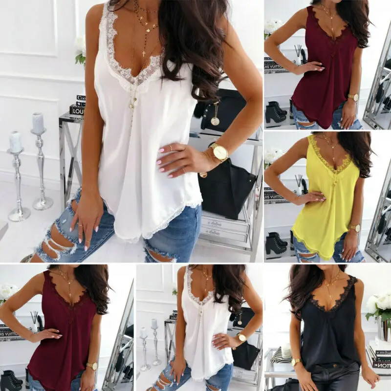 Женская Свободная блузка без рукавов Boho повседневная кружевная майка в стиле