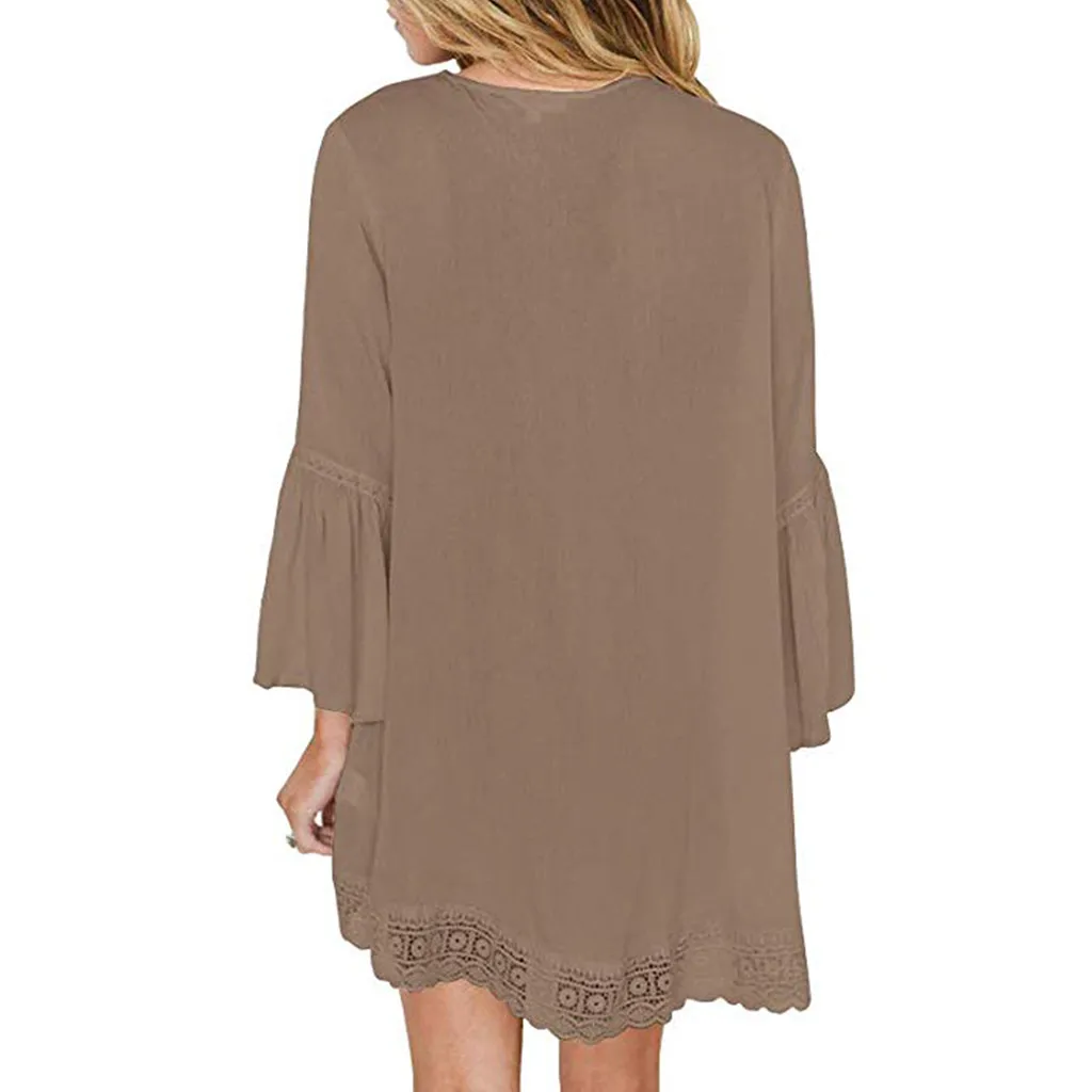 Женское кимоно кардиган однотонная блузка однотонный кружевной длинный рукав