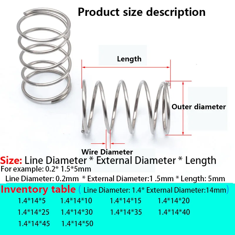 Stainless steel Compressed Spring Rotor Return Wire diameter 1.4mm External 14-22mm Outlet Store |