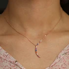 Тонкое тонкое ожерелье из стерлингового серебра 925 пробы с полумесяцем и разноцветным кубическим цирконием, с милой луной, подарок для девушки, ожерелье цвета розового золота