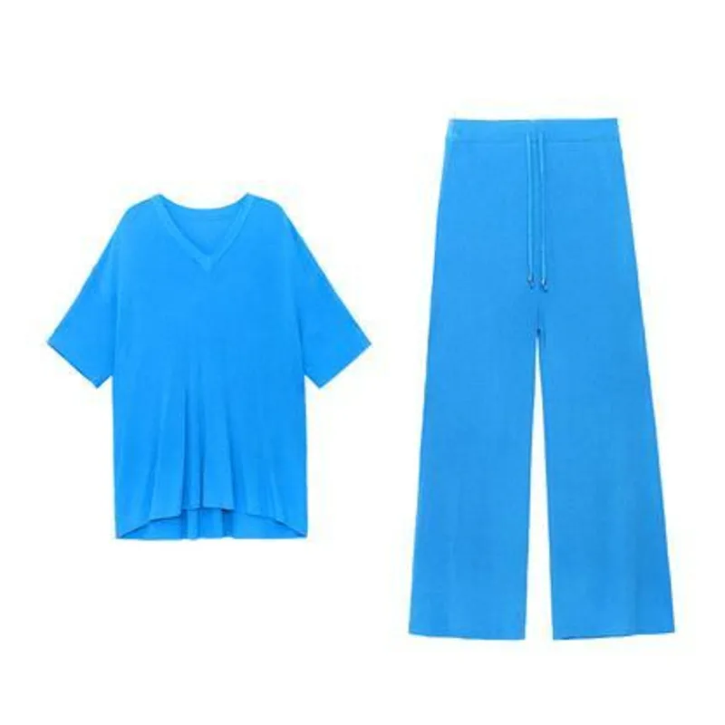 

XUXI Women Wide Leg Pants Suit Summer 2021 Thin, Loose And Slim Fashion T-shirt Trousers Two-piece Suit E2013