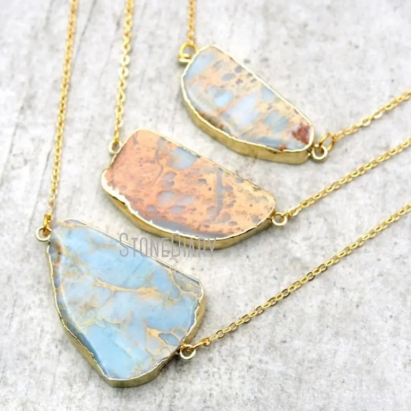 

NM14975 10Pcs Gold Color Irregular Shape Chains Necklaces Snakeskin Jaspers Chains Necklaces 18-32inch