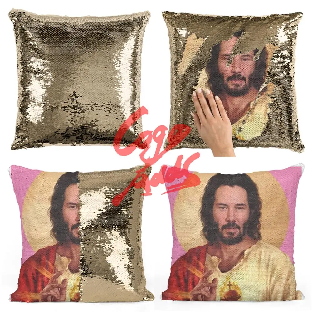 Подушка с блестками Сен Кеану ривс | Наволочка Двухцветная подушка Подарок для