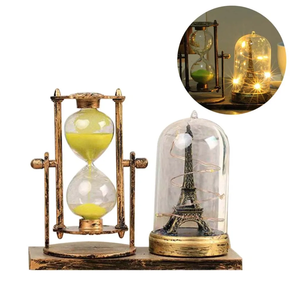 Европейский стиль ретро железная башня песочные часы светящиеся настольные