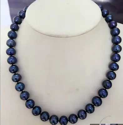 

STUNNING AAA9-10mm tahitian black blue pearl necklace 18inch