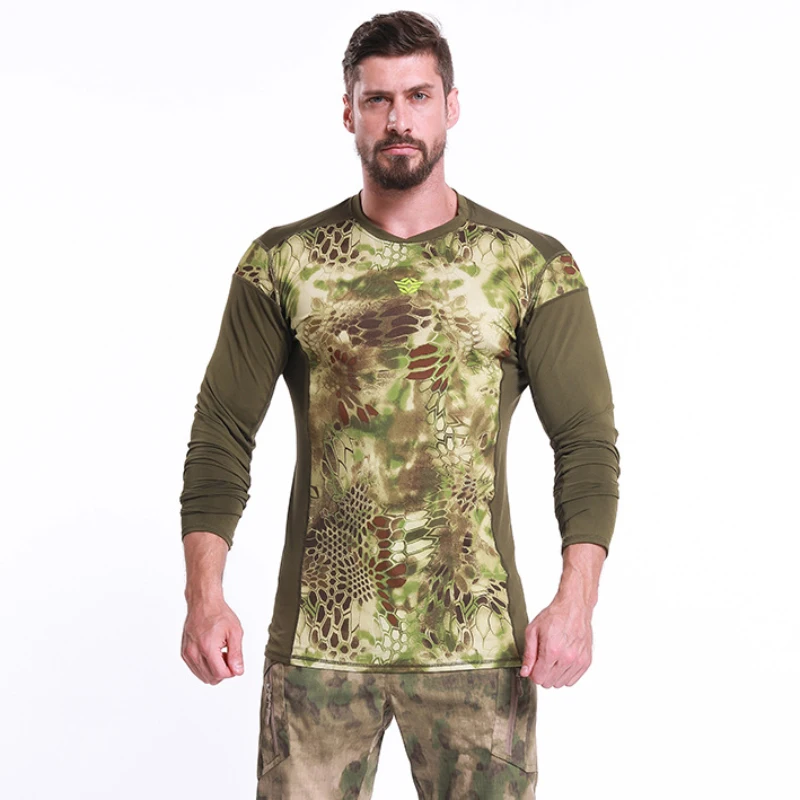 High-quality Tactical Long-sleeved Camouflage Python Bomb Quick-drying Breathable Outdoor Sports Cycling Bottoming Shirt