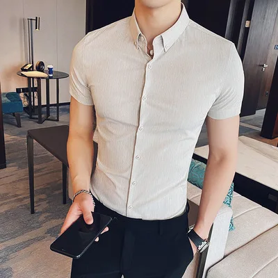 Рубашка мужская в тонкую полоску с коротким рукавом Корейская версия лето 2020 |