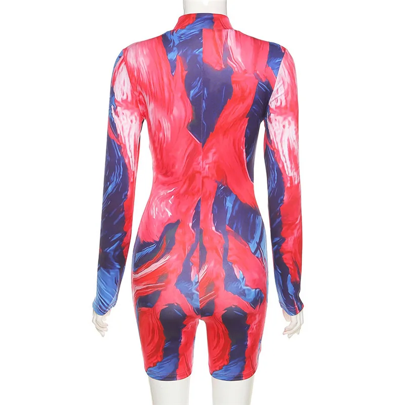 

Angels Secret Zipper Biker Shorts Rompers Women Long Sleeve Workout Wear Skinny Playsuit 2021 Casual Street Outfits AG31082