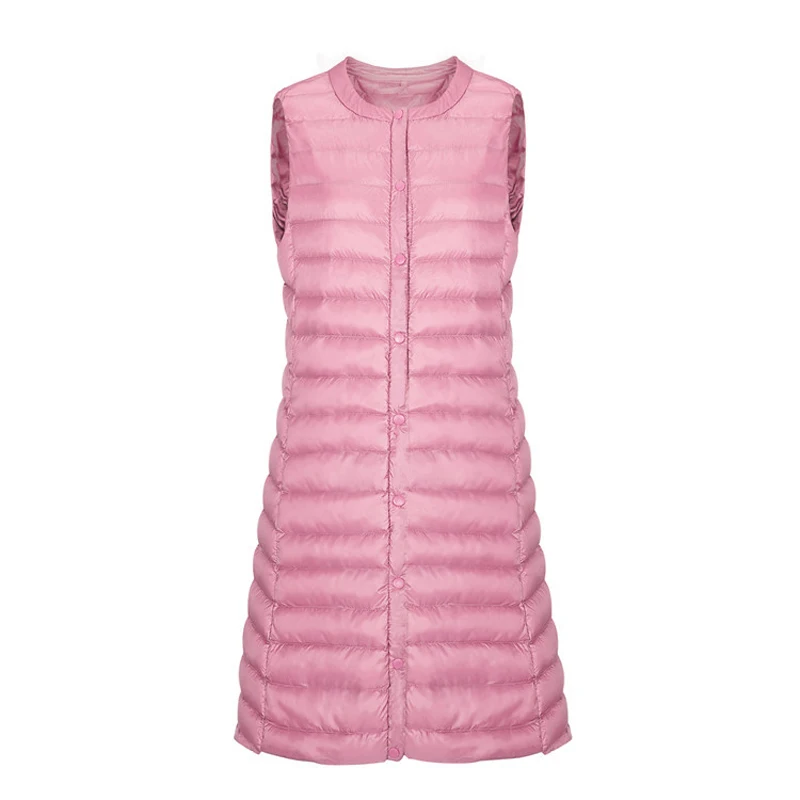 Женский осенне зимний ультралегкий пуховой жилет ветрозащитный длинный без