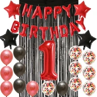 30 number 1 2 3 red balloons black red latex balloons 13m rain curtain happy birthday letter balloon party decoration supplie