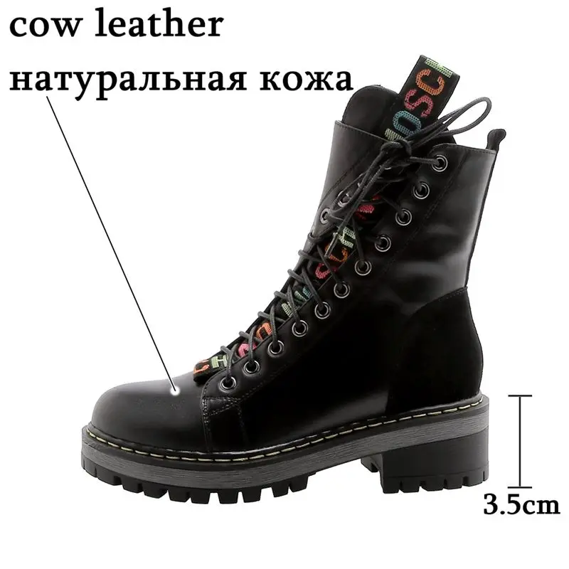 ALLBITEFO/женские ботинки из натуральной кожи с круглым носком; модные красивые ботильоны для девочек; удобные кожаные ботинки