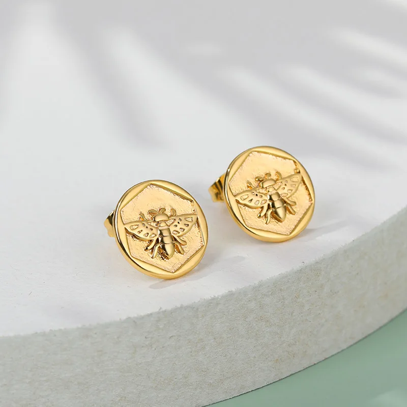 Геометрические круглые серьги-гвоздики шестиугольные выпуклые милые маленькие