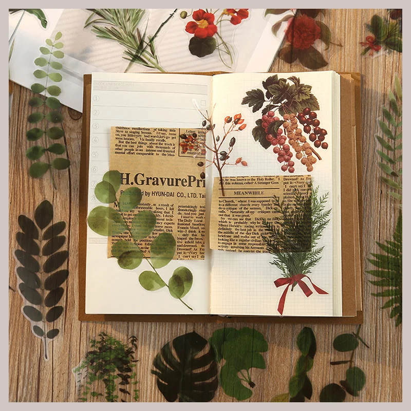 

6Style PET Retro Plants Flowers Stickers TN DIY Scrapbooking Material Handmade Sticker Happy Planner Craft Album Decorative