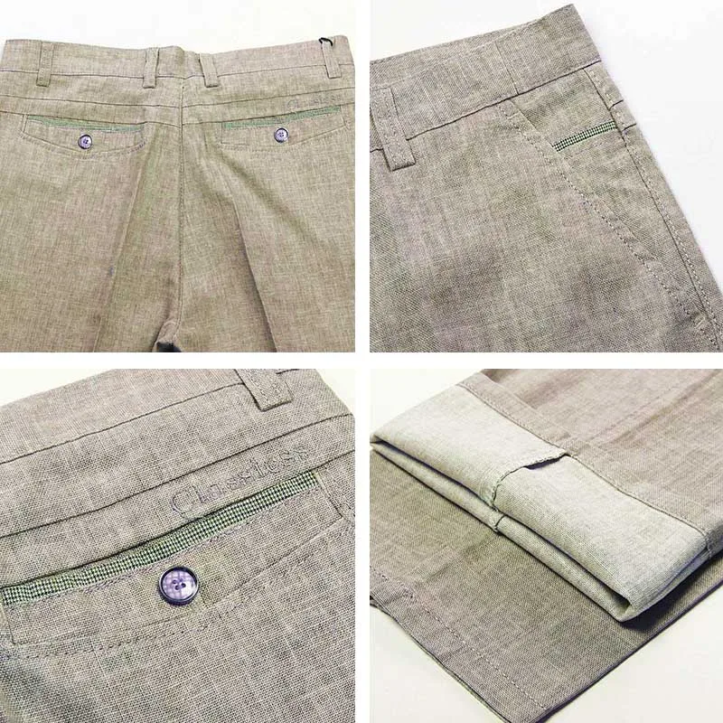 Летние мужские деловые тонкие льняные брюки 30 40 больших размеров повседневные