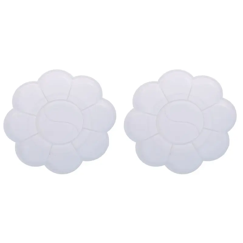 

2 Pcs White Plastic Flower Shaped Watercolor Paint Plate Tray Mixing Palette