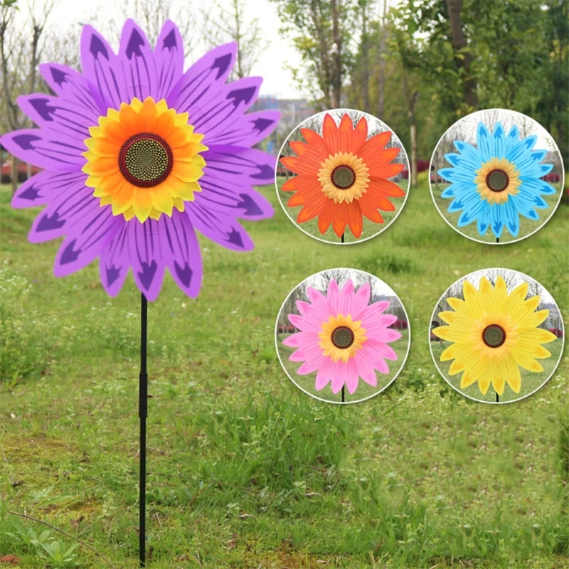 

85DE Large Double Layer Sunflower Windmill Wind Spinner Kids Toys Yard Garden Decor