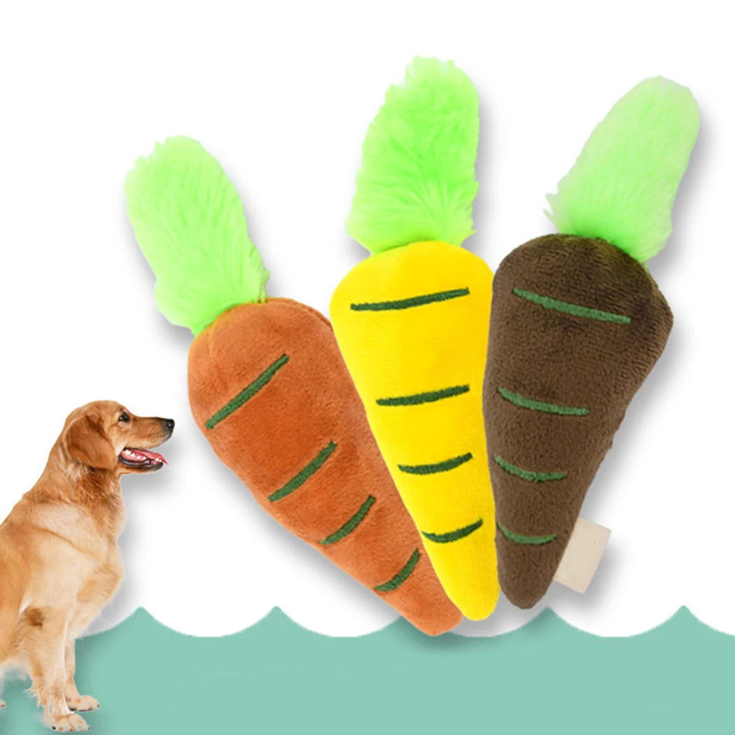 

1pc Sounding Puppy Dog Chew Toy Fruit Vegetable Cartoon Carrot Squeak Toy for Cat Pets Plush Toys