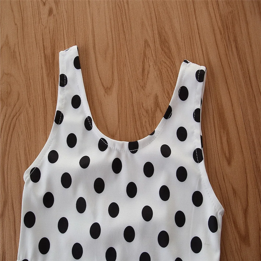 Цельный Детский летний купальник в горошек для маленьких девочек с поясом бикини